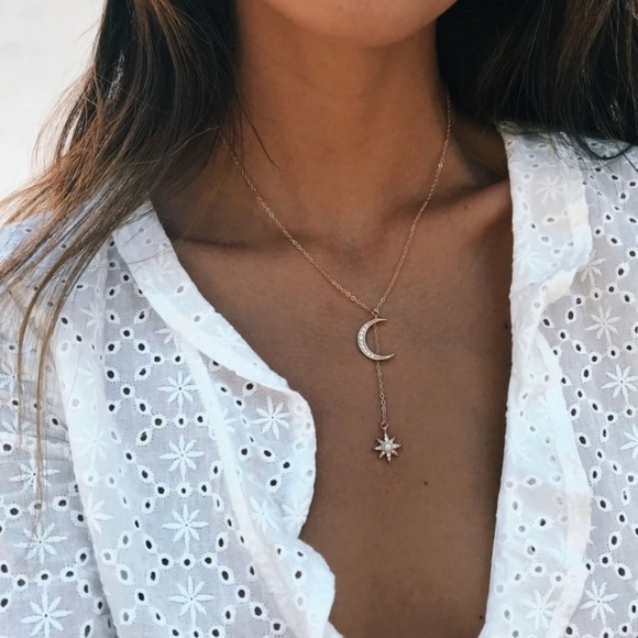 Jewelry - !!!5 for $25 Gold Color Moon Star Crystal Necklace